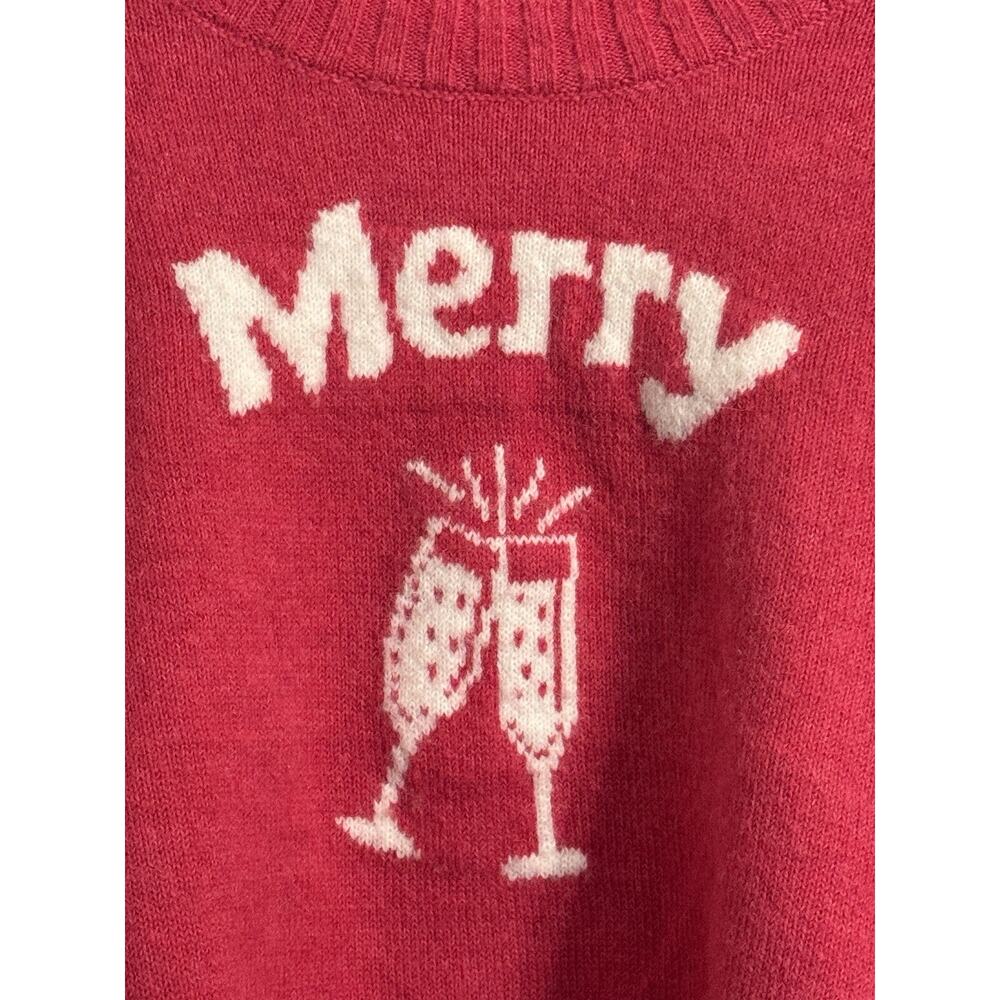 KAISLEY Merry Cheers Crop Sweater Womens Sz L NWT PINK RASPBERRY Christmas - Picture 2 of 6